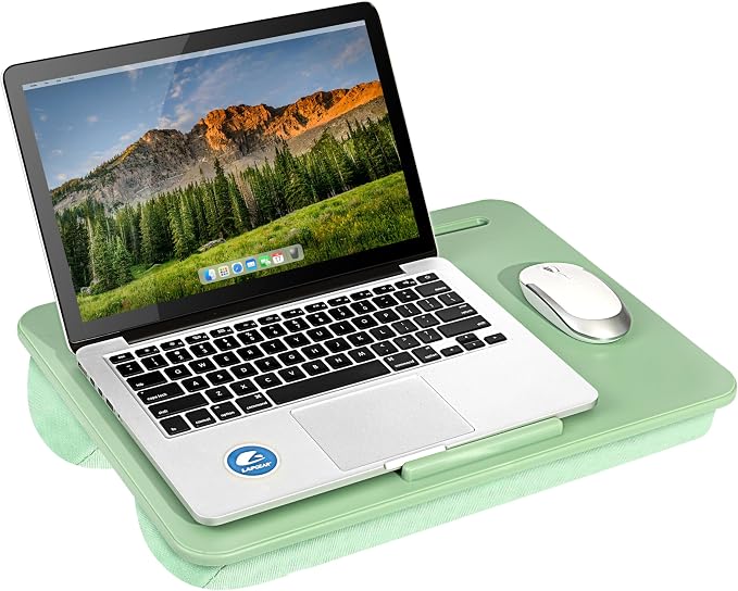 LAPGEAR The Original Lap Desk – Sage Green, Fits 17" Laptops | Microbead Cushion, Device Ledge, Built-In Pencil Tray, Carry Handle