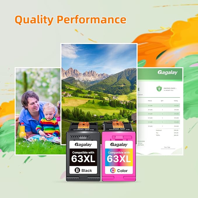 63XL Ink Cartridges Black and Color (2-Pack) for HP Ink 63 XL B7RT2AN | High Yield for HP 63XL Ink Cartridge Combo Pack Work With HP DeskJet 3634 3637 3639 ENVY 4510 4520 OfficeJet 3830 3833 5255