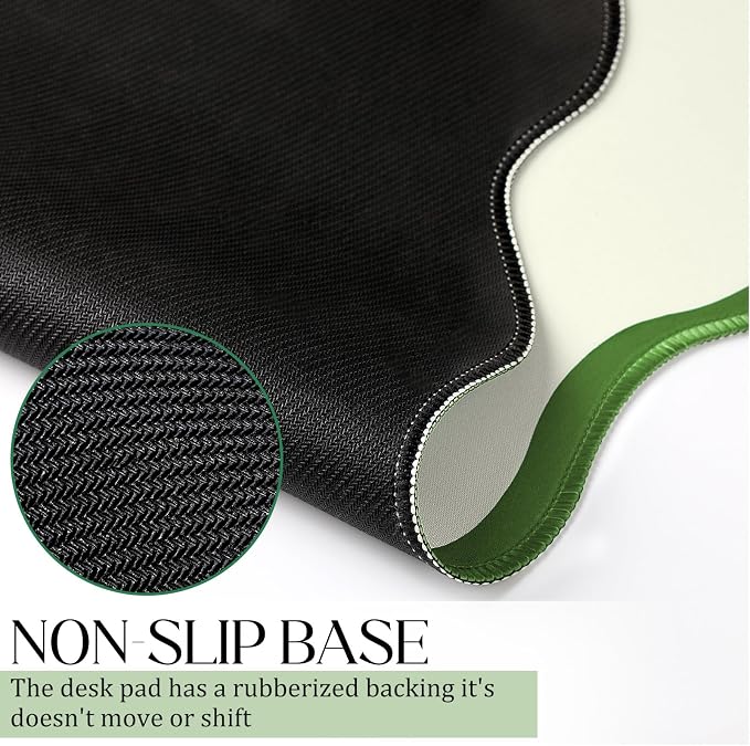 Hahafelt Scalloped Desk Mat Waterproof,Green,23.6 X 13.8 Inches | Coquette Preppy Style for School Office Makeup Vanity, Nonslip Gaming Desktop Protector with Scalloped Stitched Edge Mat