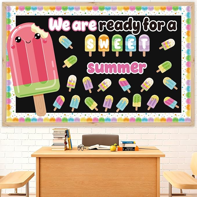 49Pcs Summer Bulletin Board Decorations Set, Popsicle Classroom Door Decoration, We are Ready for A Sweet Summer Ice Pop Paper Cutouts for Back to School Office Chalkboard Home Wall Decor