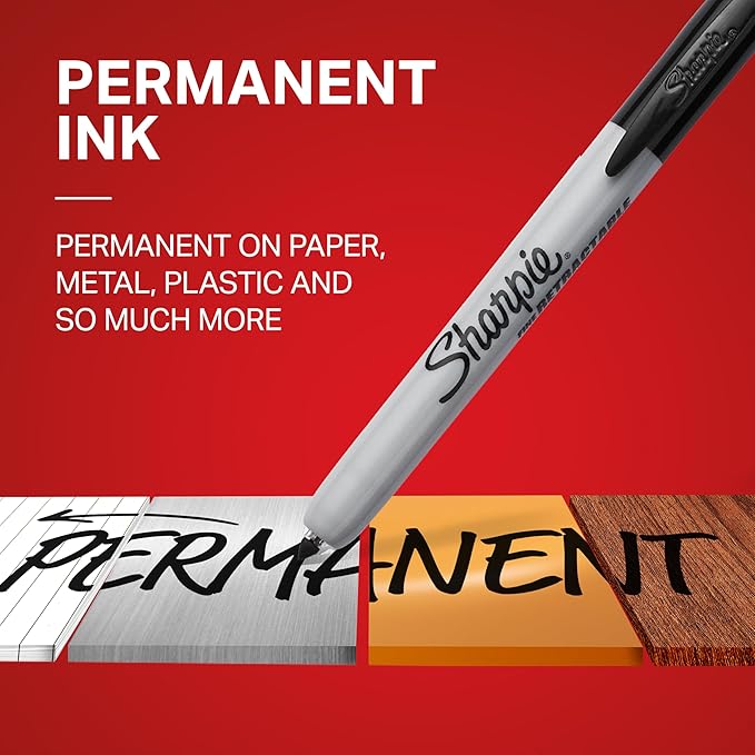Sharpie Retractable Permanent Markers, Fine Tip, Black, 12 Count - Desk, Classroom, Office Supplies