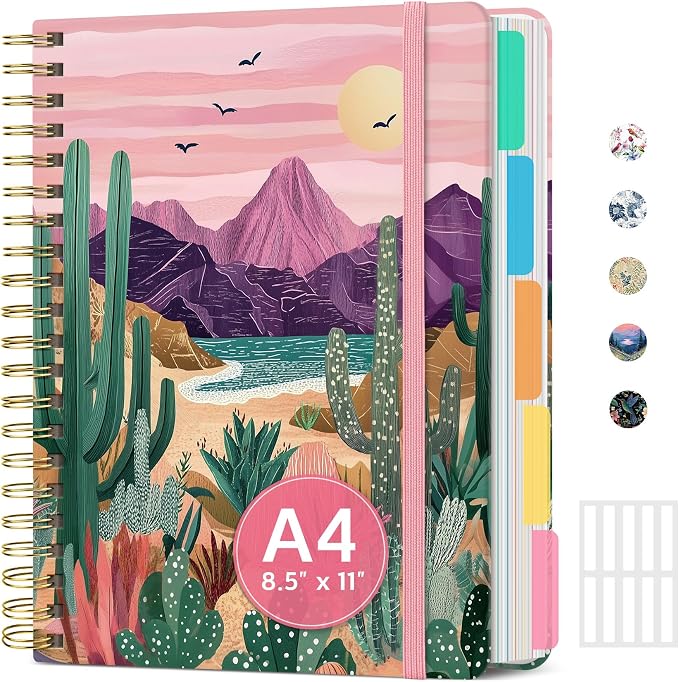 Spiral Notebooks for Work 5 Subject Notebook with Removable Dividers | Aesthetic Hardcover Journal for Women 8.5" x 11" College Ruled 280 Pages Journal for School & Note Taking, Sunset Arroyo