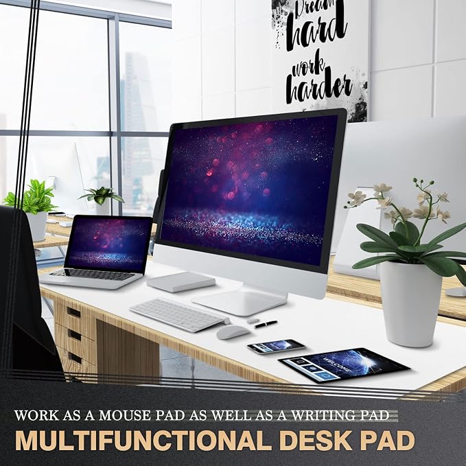 K KNODEL Extra Large Desk Mat, Leather Mouse Pad (47.2"x17", White) | Desk Pad, Keyboard Pad, Computer and Laptop Mat, Desktop Protector and Cover, Writing Pad and Blotter for Home Office
