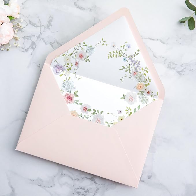 PONATIA 50PCS A7 Euro Flap Envelopes, 5.25 x 7.25'' Liner Envelope For 5x7'' Weddings Invitation Cards, Christmas Gift Cards, Acrylic Invitations, Photos (Blush Pink)