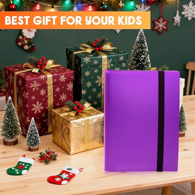 Trading Card Binder 9 Pocket, 360 Card Waterproof Folder with Side Loading Sleeves, Sturdy Card Collection Album for MTG, TCG, Game Cards & Sports Cards (1, Purple)
