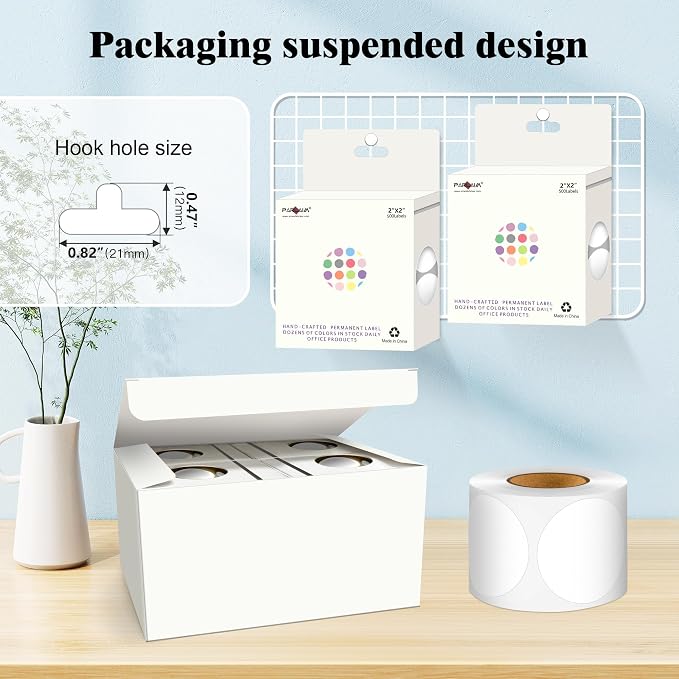 PARLAIM 2 Inch Round Adhesive Color-Code Dot Stickers,4Rolls/2000 per Rolls dots Label Dispenser Box, Circle Stickers Label Inch Coding Labels (White)