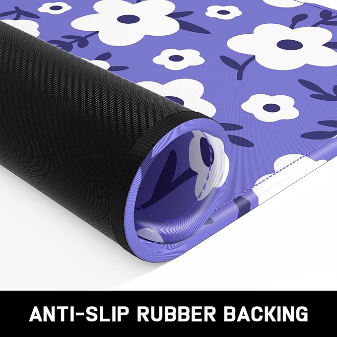 Mouse Pad, Minimalism Marble Style Computer Pad, Anti-Slip Rubber Mouse Mat with Stitched Edges for Gaming, Office, Laptop, PC, Women, 9" x 8" Thick 3 mm, Purple Flower