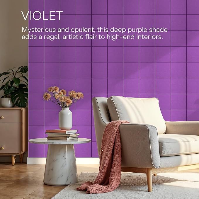 MaxGear Felt Bulletin Board 48" x 36", Violet Felt Wall Tiles Wall Decor | Modern Cork Board For Office Alternative, 12 Pack 11.8" x 11.8" Wall Panels With Push Pins, Vision Board Office & Home Decor
