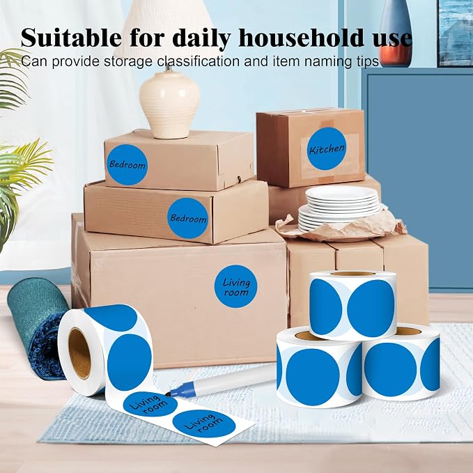 PARLAIM 2 Inch Round Adhesive Color-Code Dot Stickers,4Rolls/2000 per Rolls dots Label Dispenser Box, Circle Stickers Label Inch Coding Labels (Blue)
