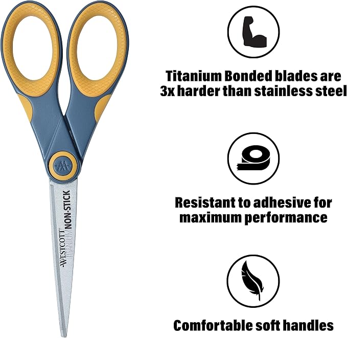 Westcott Titanium Bonded Non Stick Scissors, 7" Straight (14851)
