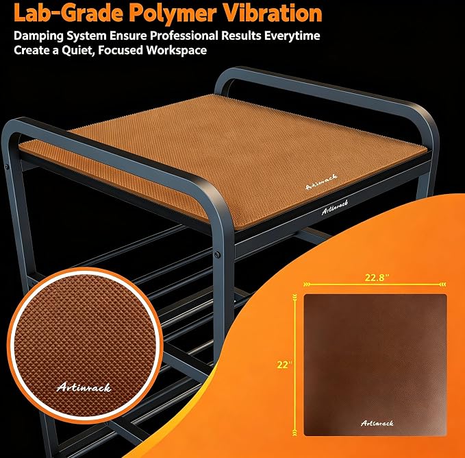 T4 Heavy Duty 3D Printer Table Stand, Heavy Duty Reinforced Metal Frame, High-Density Polymer Vibration Damping Pads, 4-Tier 3D Filament Storage Rack with Industrial Casters, Mobile Printer Shelf for Home Office, Workshop Studio