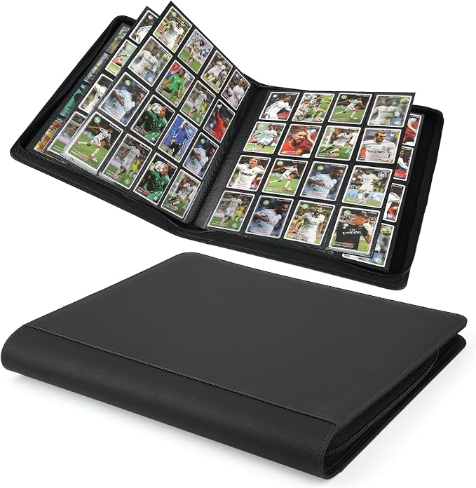 16 Pocket Ringless Side Loading Trading Card Binder, 1024 Cards PU Fixed Page Zipper Card Album for TCG Sports Game Cards, Not Fit Top Loaders (Black)