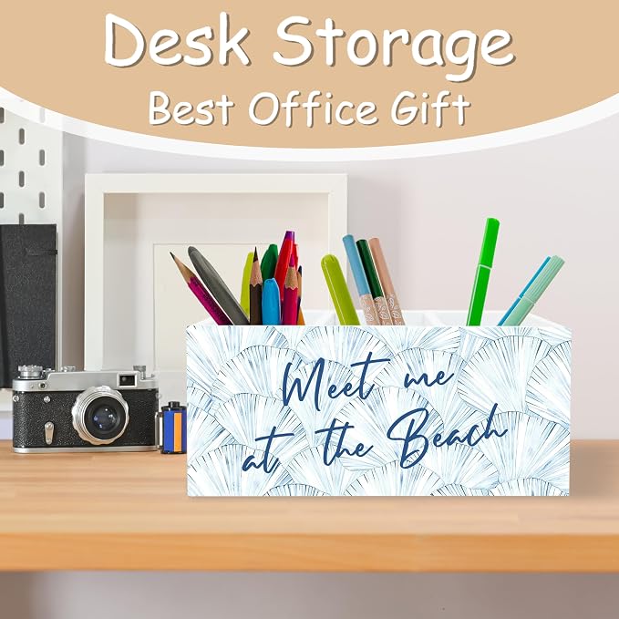 Beach Gifts for Women Men, Meet Me at The Beach Pen Holder for Home Office Kitchen Desk Decor, Coastal Makeup Brush Toothbrush Holder Organizer for Bathroom Desk Accessories
