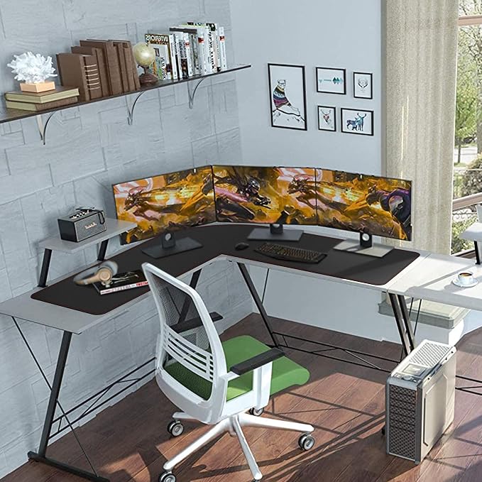 ZORESYN L-Shaped Gaming Desk Mat Mouse pad, Computer Corner Desk Pad, 55" Home Office Writing Desk Pad Protector, Large Waterproof PU Leather Corner Mousepad - Black, (140+137) x40cm