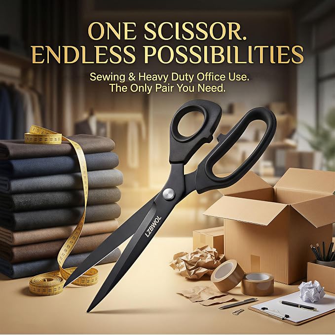 10-Inch Scissors All Purpose Heavy Duty for Office & Crafts, Black | Thickened stainless steel shears, ergonomic soft grip. Smoothly cuts fabric & paper for home, teaching & various DIY projects