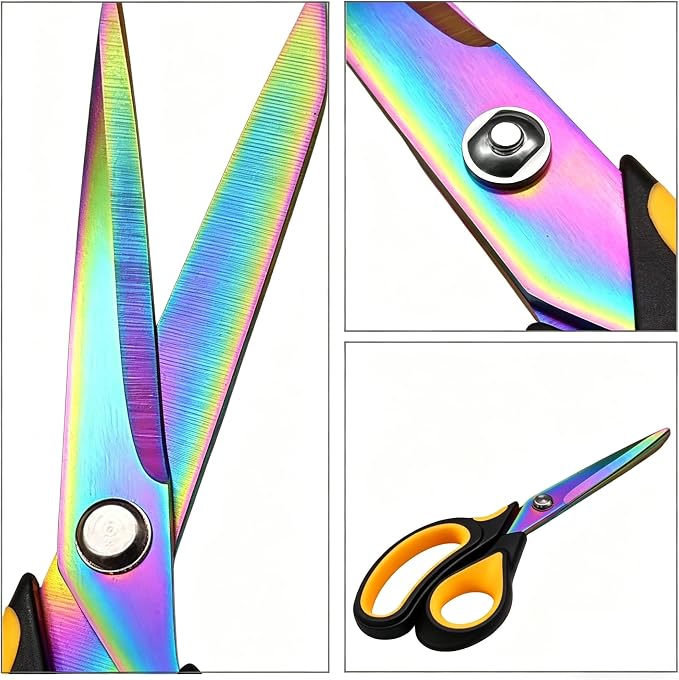 Multi-Purpose Scissors, 9.5" Sharp Sewing Scissors, Professional Heavy Duty Titanium Coating Forged Stainless Steel Shears for Fabric Leather, Dressmaking, Tailoring, Home, Office & School