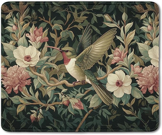 Moody Floral Hummingbird Mouse Pad, Bird Lovers Gifts, Dark Cottagecore Botanical Humming Bird Mouse Pads for Home Office Dorm Computers Laptop Supplies Desk Accessories, 9.5x7.9 Inch,J180-YZ