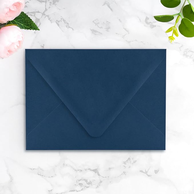 PONATIA 50 PCS/Pack A7 Envelopes, Euro Flap 5x7 Envelopes for Wedding Invitations, Greeting Cards, Acrylic Invitations, Photos, Postcards, Christmas Mailing 5.25 x 7.25 inches (Navy Blue)