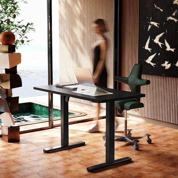 HUANUO 48x24 Inch Electric Standing Desk, Height Adjustable, Black | 176 Lbs Capacity, Smooth Home Office Desk, 4 Memory Presets & Headphone Hooks, 28.3–46.5 Inch Height Range, Easy to assemble