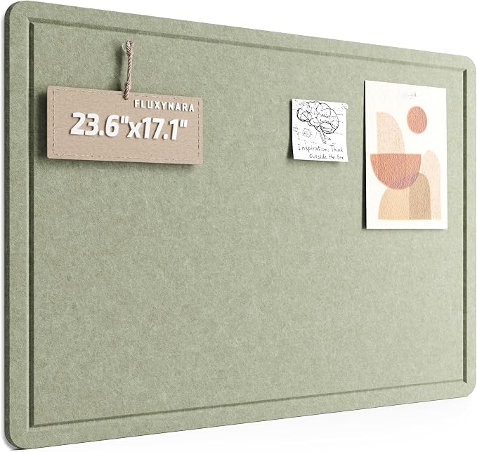Fluxynara 23.6" x 17.1" Bulletin Board, Sage | Cork Board Alternative with 12 Removable Adhesive Tabs, Foldable Felt Pin Board for Home, Office, Classroom & Dorm