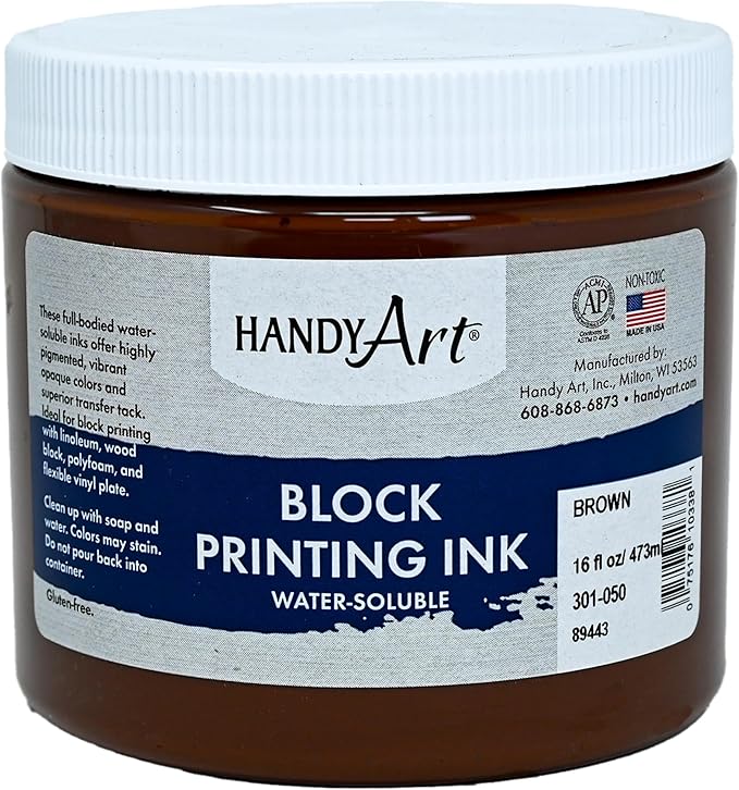 Handy Art 301-050 Water Soluble Block Printing Ink Jar, Brown, 16-Ounce