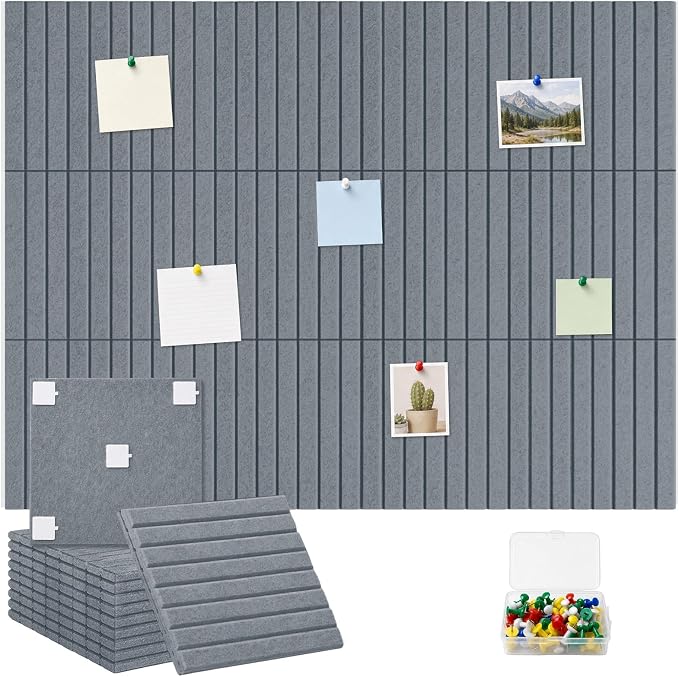 Large Felt Bulletin Board 48" x 36" Cork Board Alternative-12 Pack with 70 Safe Removable Adhesive Tabs, 35 Pushpins Notice Board for Walls Home Office Classroom Pin Board -Gray