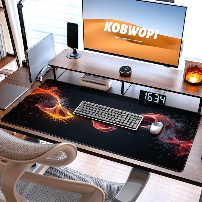35.4 x 15.7 in, XXL Large Mouse Pad for Desk, Extended Keyboard Mouse Mat for Computer Office, Big Mouse pad with Stitched Edges, Gaming Pc-Abstract Lines on a Black