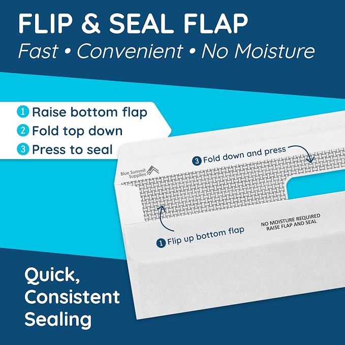Blue Summit Supplies 500#8 Double Window Security Envelopes, Flip & Seal | 3 5/8 x 8 11/16 in, security tint, flip and seal, for QuickBooks checks, business mailings