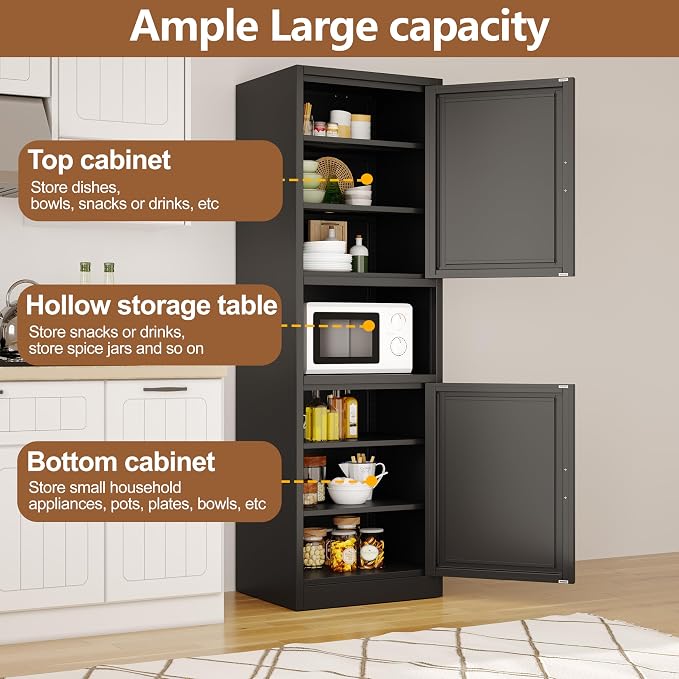 67" H Metal Tall Narrow Storage Cabinet, Freestanding Floor Cabinet with 2 Doors and Adjustable Shelves, Pantry Storage Cabinet for Bathroom, Living Room, Entryway and Kitchen (Black)