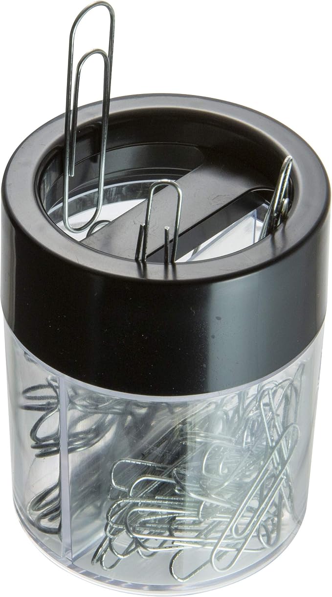Officemate Magnetic Clip Dispenser, Large/Round, 200 Clip Capacity, Black/Smoke (93692)