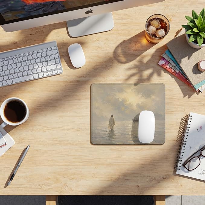 Jesus Walks on Water Christian Desk Mouse Pad 9.5x7.9 Inch | Jesus walking on water religious mousepad for home office dorm computers, Christian desk decor and faith gifts for women men