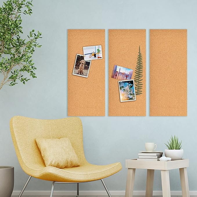 17x8 Cork Board Tiles Bulletin Board, 1/4" Thick Self-Adhesive Cork Boards for Walls, Cork Tiles Vision Board for Home, Office, School, Bulletin Board Decorations(6mm,8pc)
