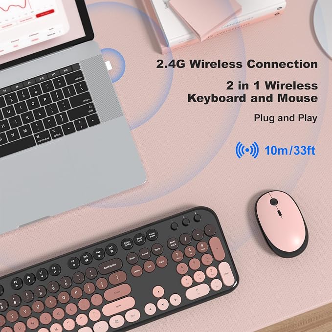 MOFII Wireless Keyboard and Mouse Combo,2.4G Typewriter Keyboard Quiet Mice | Retro Full Size Computer Keyboards, Cute Mouse, USB Dongle Plug and Play, for PC,Laptop,Desktop,Windows (Blackberry Gradient)