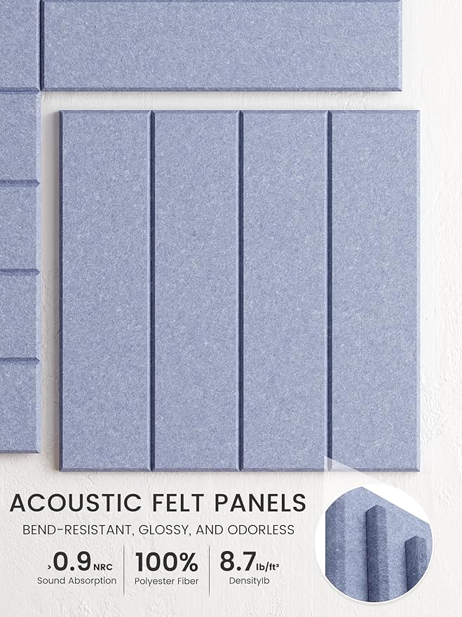 Bumusty Large Cork Board Alternative-36 x 24" Felt Bulletin Board Tiles, with 30 Pushpins, 40 Adhesive Tabs, 6-Pack Slat Wall Paneling, Cork Boards for Office Push Pin Board-Soft Periwinkle