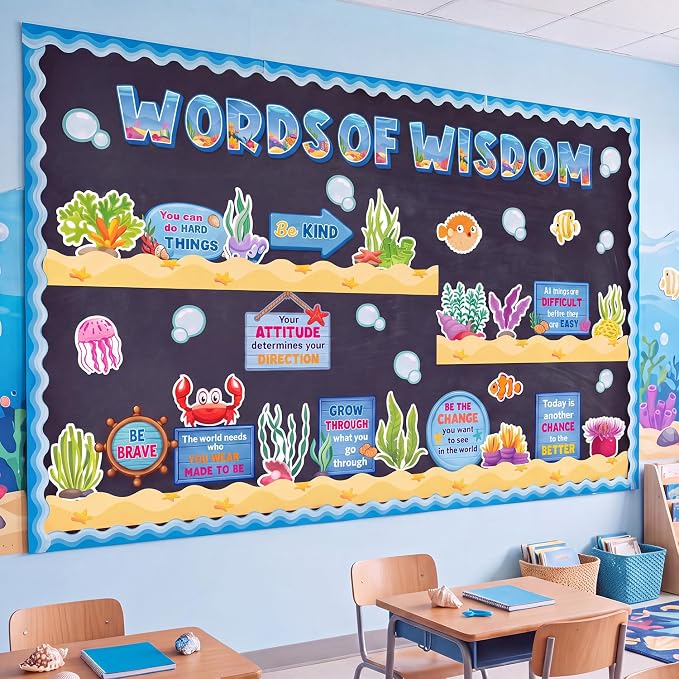 Qilery Ocean Bulletin Board Under the Sea Motivational Classroom Decor | Words of Wisdom Inspirational Cutouts, Back to School Teacher Supplies, Positive Affirmation Wall Decor