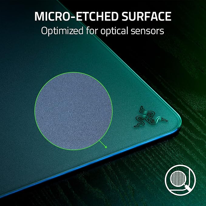 Razer Atlas Tempered Glass Gaming Mouse Mat: Ultra-Smooth Micro-Etched Surface - Dirt and Scratch-Resistant - Anti-Slip Base - Quiet Mouse Movements - Black (Renewed)