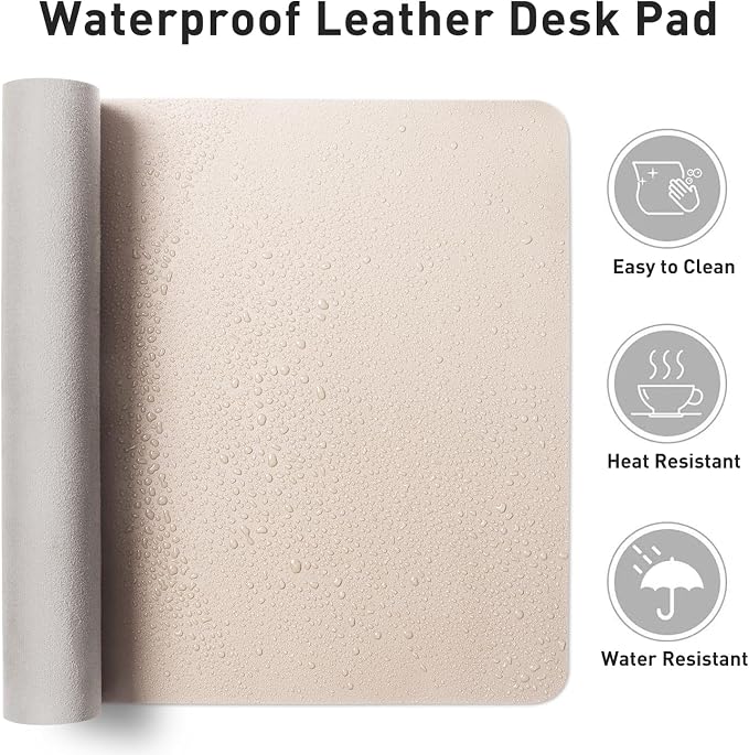 Aothia Faux Leather Desk Mat - Non-Slip PU Leather Desk Blotter, Waterproof Writing Surface, Large Desk Pad for Office & Home (Eggshell, 55" x 24")