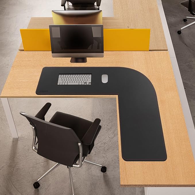 ZORESYN L Shaped Desk Mat 39.4"(L) x 39.4"(S) x 13"(W), Computer Corner Desk Pad, Large Waterproof PU Leather Mouse pad for Corner Desk, Writing Desk Pad Protector - Black