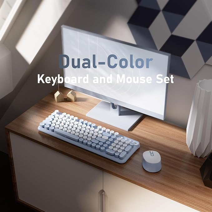 MPTOG Wireless Keyboard and Mouse Combo (Blue) | Full-Size 2.4G Set with Number Pad, Long Battery Life, Plug Play for Office and Student Use