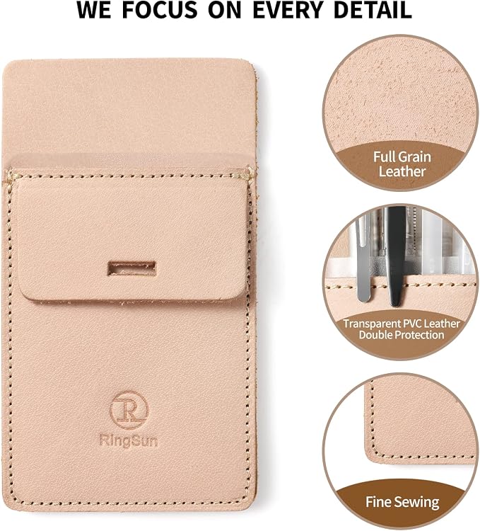 Pocket Protector for Men, Full Grain Leather Pen Protect Holder for Heavy Duty Shirts, Lab Coats, Holds Pens, Pointers, Cards, Hold 9 Pens, Pocket Protectors for Pens and Pencils