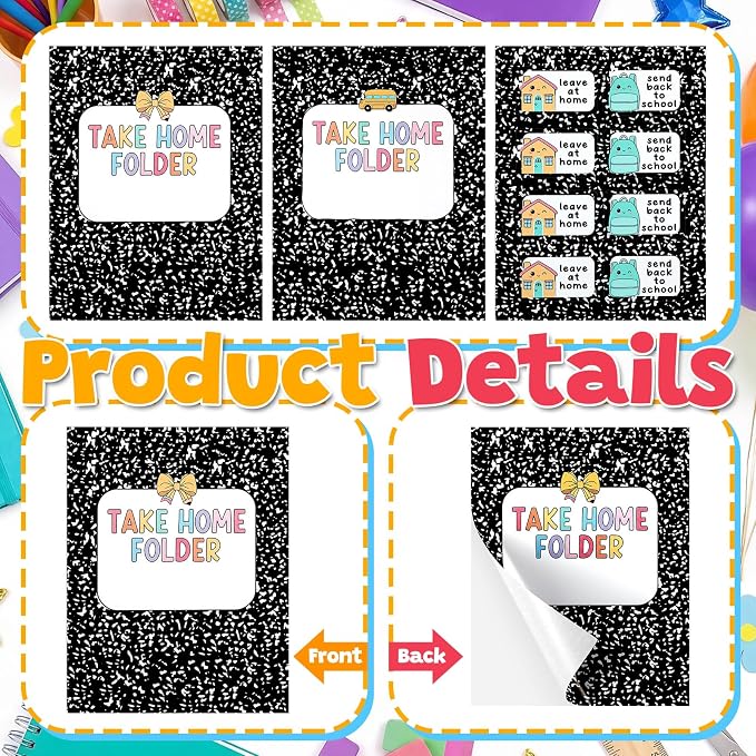Gueevin 40 Set Student Homework Folder Labels for Composition Notebook Homework Take Home Folder Covers Label with Leave at Home, Send Back to School Sticker Thermal Printed for Office Classroom