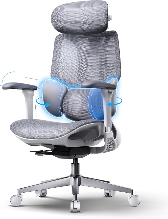 Hbada E3 Air 2026 Ergonomic Office Chair, 3-Zone Lumbar Support, Comfy Home Office Chair with Auto Recline, 4D Headrest & Armrests, 140° Tilt for Work & Relax, Grey