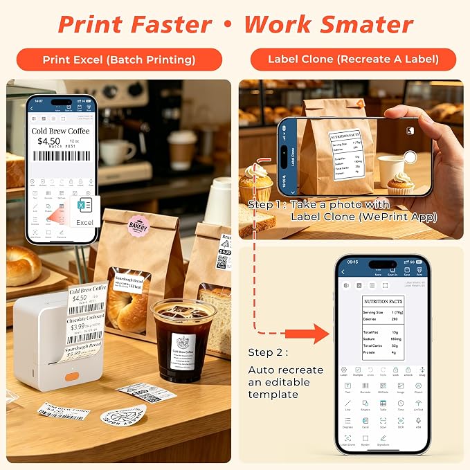 P1 Label Maker Machine 2" Portable Barcode Sticker Maker Printer, Thermal Label Maker for Small Bussiness, Home Organization, Bakery Shop, Office (with 1 Roll 2"x1.2"(50x30mm) Thermal Label)