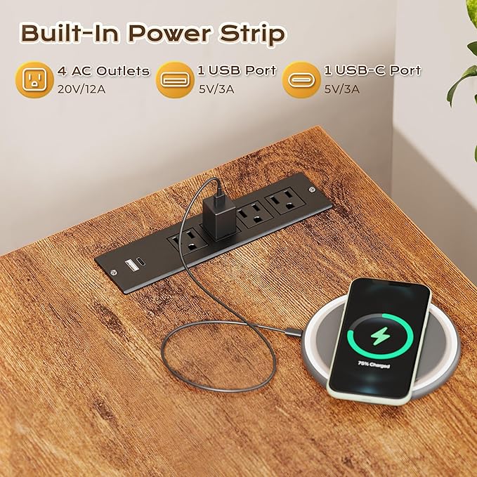 40 X 24 Inch Deeper Desk with Power Outlets | Small Computer Desk for Bedroom, Office Desk for Work from Home, Writing Study Gaming Table, Stable Metal Frame, Rustic Brown