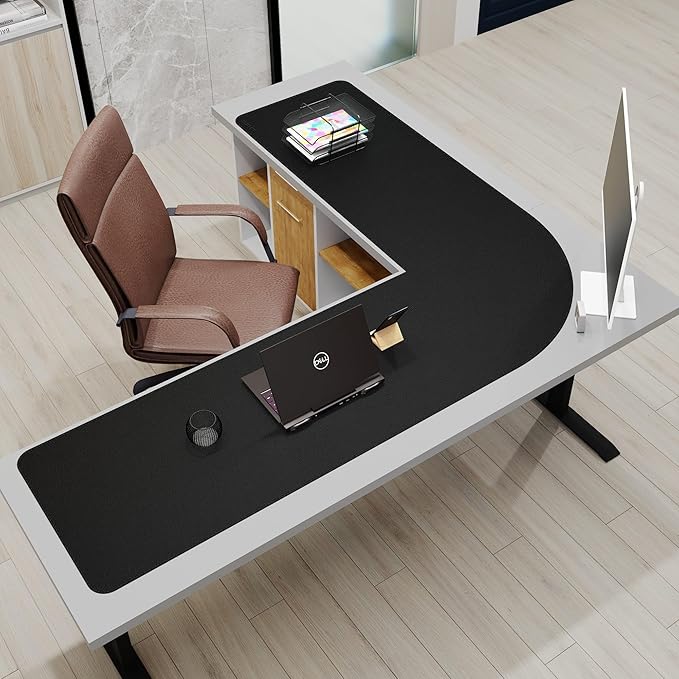 Mydours 61" x 69" x 20" L Shaped Desk Pad (Black), Extra Large Dual-Sided PU Leather Corner Desk Mat Protector for Home Office Computer Gaming