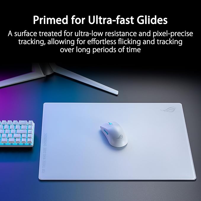 ASUS ROG Moonstone Ace L Glass Gaming Mouse Pad – 19.7” x 15.7”, Ultra-Smooth Matte Tempered Glass for Quiet Ultrafast Glides, Impact/Scratch Resistant, Easy to Clean, Anti-Slip Silicone Base - White