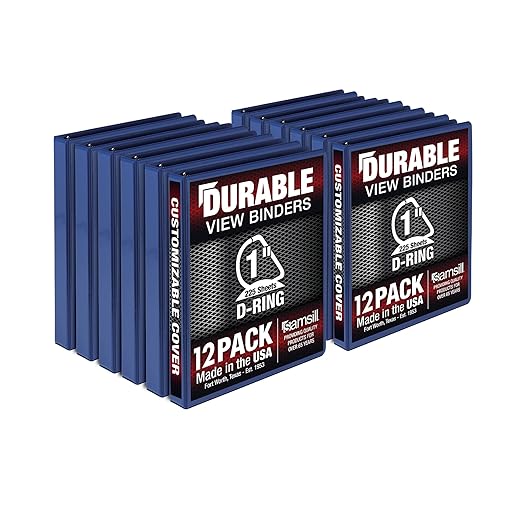 Samsill Durable 1 inch 3 Ring Binder, D Ring Binder, 100% Recycled Chipboard, Blue, 12 Pack