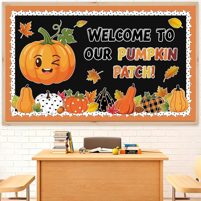 54Pcs Fall Bulletin Board Decorations Set, Best Pumpkins in the Patch Bulletin Board Classroom Decor, Thanksgiving Pumpkin Leaves Paper Cutouts for School Office Door Wall Decor