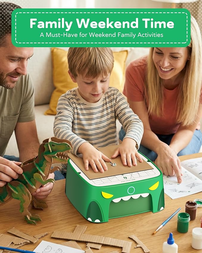 Dinosaur Kids Cardboard Cutter for Ages 3+, Safe Bladeless Power Tool for Cardboard Crafts, DIY STEM & STEAM Educational Construction Kit, Creative Upcycling Gift Toy for Boys & Girls