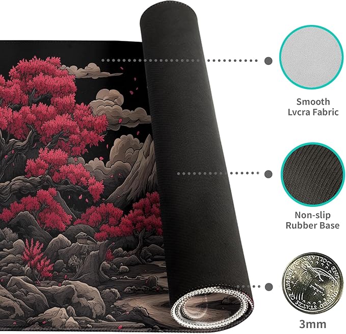 Desk Mat Mouse Pad Gaming Desk Pad XL Large Mouse Mat Office Decor Accessories (Red Tree Moon)